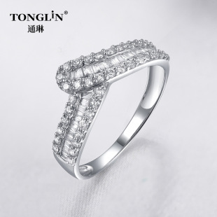 High-End Jewelry 18K Rose Gold Diamond Ring Trapezoidal Row Wedding Ring 22K Luxury Group-Set Diamond Ring