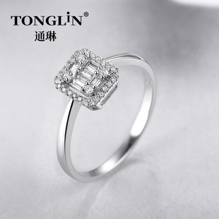 Cross-Border Source Factory 9K18K White Golden Square Diamond Au750 Ring Rose Gold Women's Accessible Luxury Wedding Ring Gift