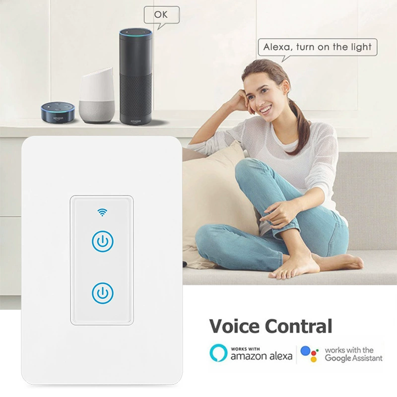 Беспроводной умный выключатель DS-123-2D, Wi‑Fi сенсорный двойной, совместим с Alexa & Google Assistant