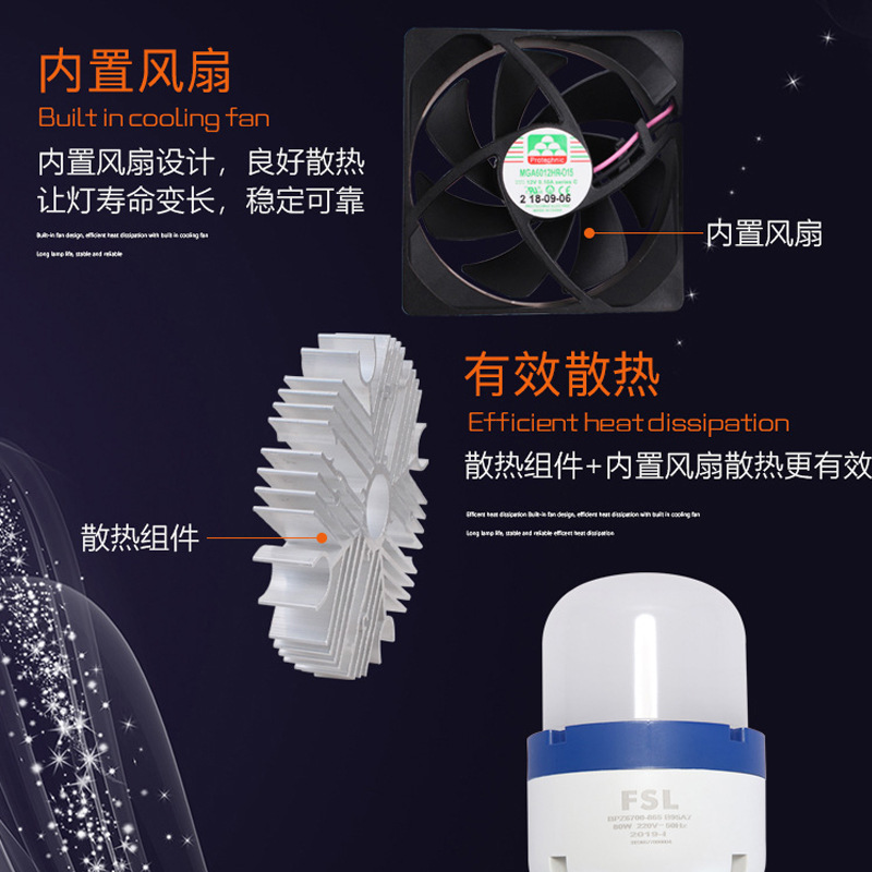 FSL Foshan iluminación bombilla LED de alta potencia fuente de luz LED bombilla cilíndrica E27 tornillo incorporado ventilador bombilla