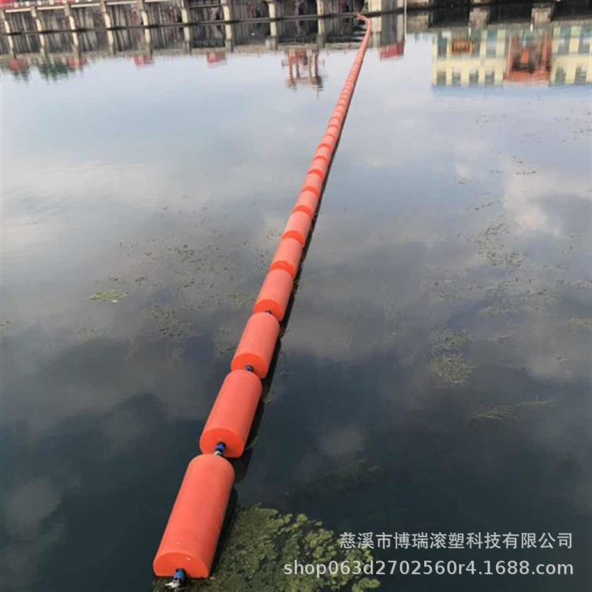 四川都江堰串联组合式挡油垃圾塑料浮漂批发 水上围栏挡渣浮筒