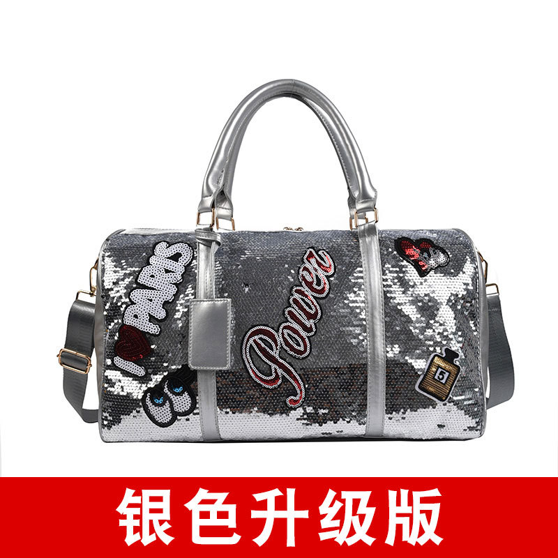 2022新しい女性旅行バッグpuスパンコールヨガフィットネスバッグ旅行荷物バッグスポーツ旅行アウトドアハンドバッグ