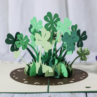 Cross-Border Thanksgiving Greeting Card Lucky Four-Leaf Clover 3D Stereo Greeting Card Creative Handmade Paper Carving Birthday Wishes Teacher's Day