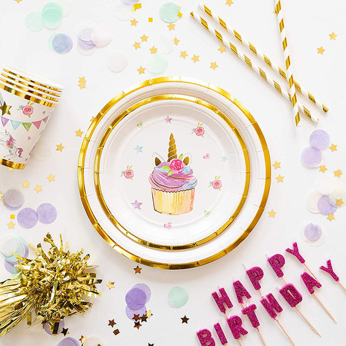 Amazon New Gold Foil Unicorn Birthday Party Tableware Set, Disposable Paper Plates and Cups for Festive Daily Use