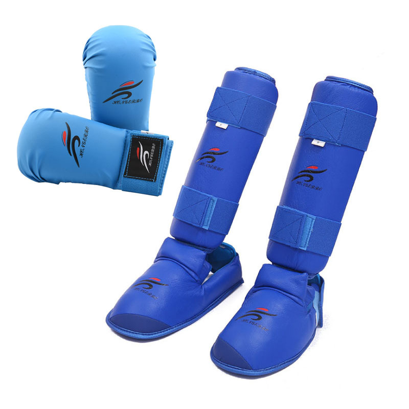 Children's Taekwondo Foot Protection Leg Protection Boxing Gloves Three-Piece Set Adult Wushu Sanda Thickened Professional Training Protectors