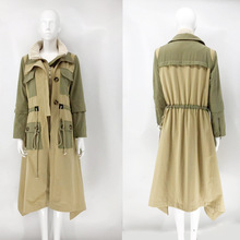 明星同款韩版时尚卡其色拼接长袖立领外套秋冬新款休闲中长款风衣