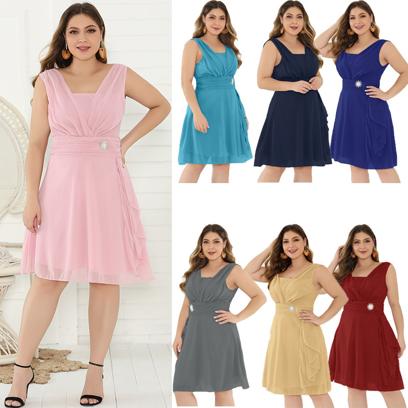 WISH Amazon Explosions European and American plus size Women's Bridesmaid Dress Annual Meeting Toast Short Dress dress