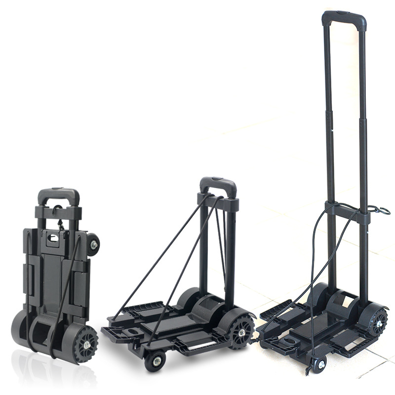 Carrito plegable negro para arrastrear a mano, carrito de equipaje, carrito de compras, carrito de puesto de mercado, uso comercial.