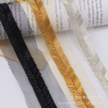 现货网纱金银人字手缝重工手工钉珠花边织带diy服装辅料发饰装饰