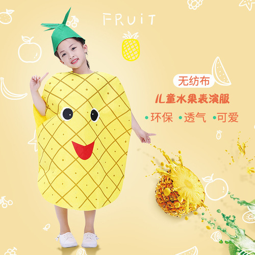 Children's Fruit and Vegetable Performance Costume for Kindergarten Play, including Apple, Pineapple, Strawberry, and Halloween Pumpkin Costume