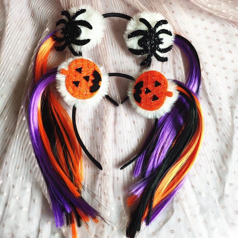 Cross-border source Halloween cross-dressing Pumpkin spider children's wig hairband wig headdress funny hairpin