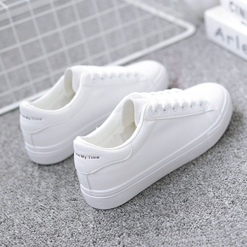 Korean version  leather-covered white shoes for all seasons, new basic model for female students, flat-soled lace-up sports sneakers, trendy
