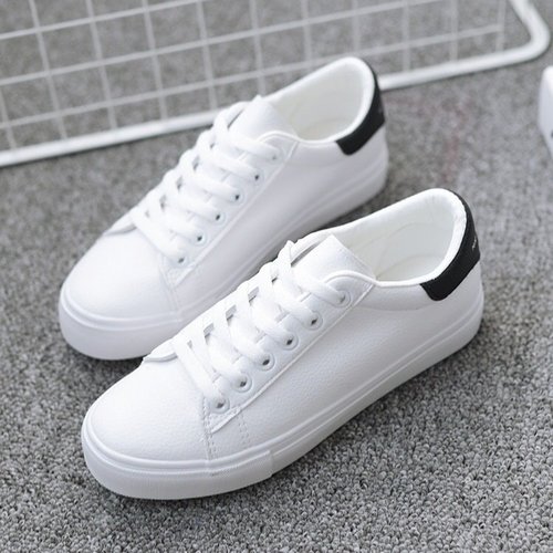 Korean version  leather-covered white shoes for all seasons, new basic model for female students, flat-soled lace-up sports sneakers, trendy
