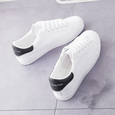 Korean version  leather-covered white shoes for all seasons, new basic model for female students, flat-soled lace-up sports sneakers, trendy