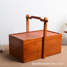 宫廷风竹木盒中式茶具食盒仿古收纳茶盒提篮干果盒坚果木盒礼盒