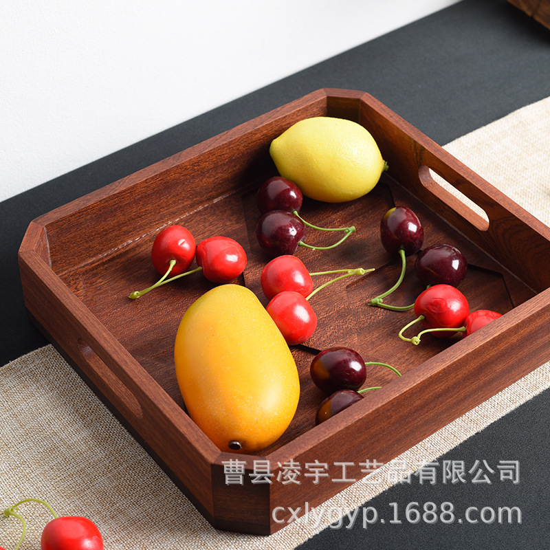 木质长方形沙比利实木水果盘茶水点心零食托盘干果摆饰盘早餐托盘