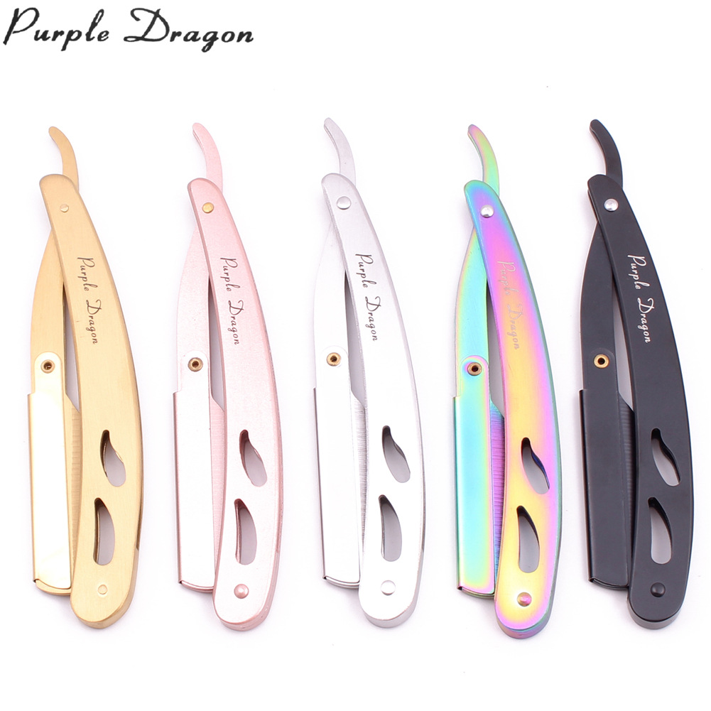 Soportes de maquinilla de afeitar manual Purple Dragon, acero inoxidable, modelo 74, de doble filo clásico, para hombres, ideal para raspar vello, depilar cejas y cortar cabello
