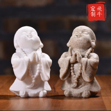 茶宠摆件创意时尚欧式白沙砂岩小弥勒佛树脂工艺品桌面茶宠小坐佛