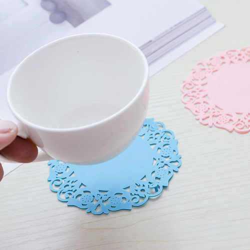 T 创意镂空硅胶花朵形防滑 防烫 隔热茶杯垫 礼品厂家直销