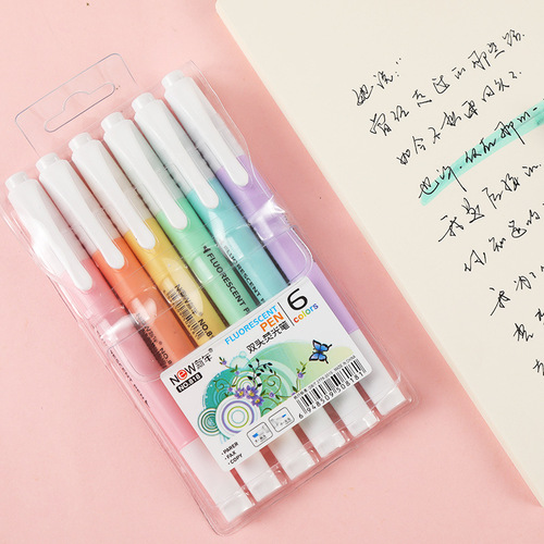 6-color double-head highlighter set watercolor pen cultural supplies creative marker pen double-head color pen
