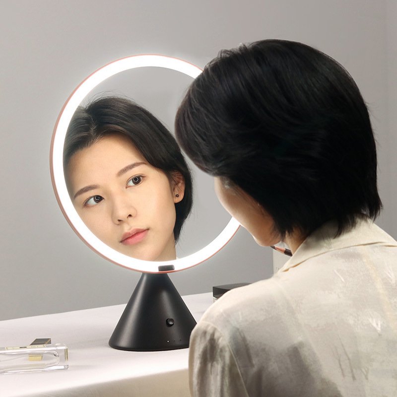 Factory Direct Supply Led Light Makeup Mirror High-End Professional Smart Beauty Large Round Mirror Desktop with Light Rechargeable Mirror