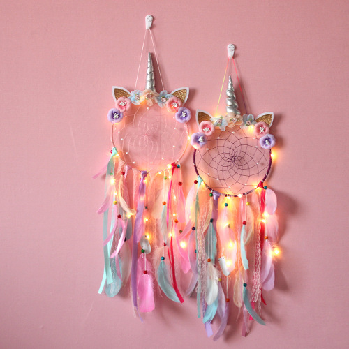 Creative new unicorn dream catcher hanging silver horn fresh girl room hanging decoration home dream catcher