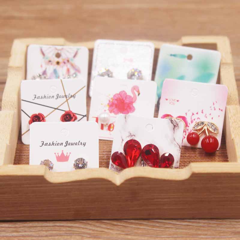 彩色印刷耳环耳钉饰品卡片 花鸟大理石纹路 高档包装卡片白卡纸