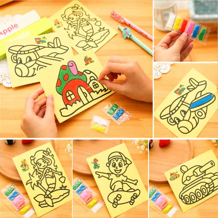 DIY handmade sand painting yellow medium -sized sand painting kindergarten handmade material production puzzle children's sand painting
