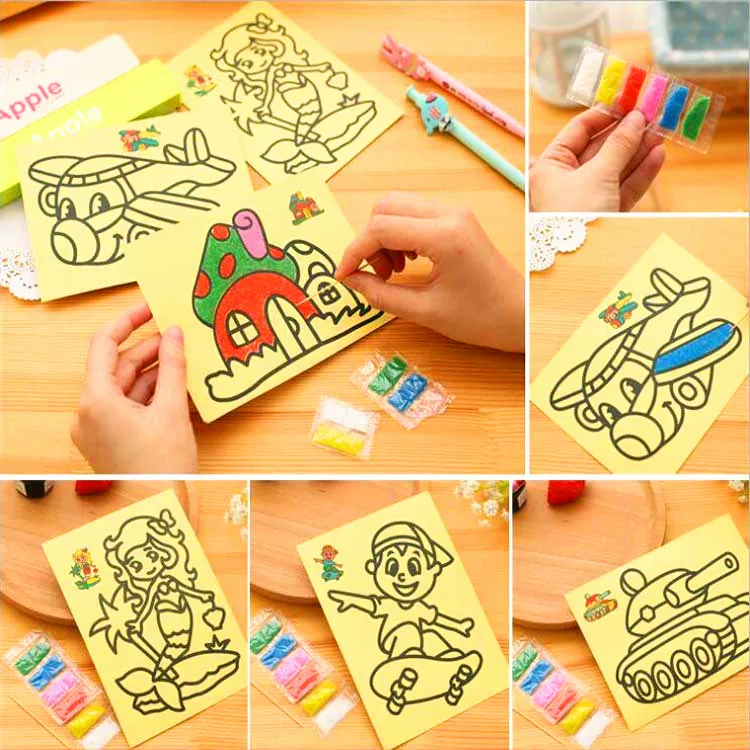 DIY handmade sand painting yellow medium -sized sand painting kindergarten handmade material production puzzle children's sand painting