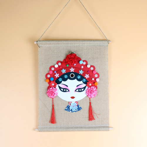 Kindergarten venue layout hanging paintings Chinese quintessence Peking Opera fabric arts and crafts linen floor hangings murals Chinese style