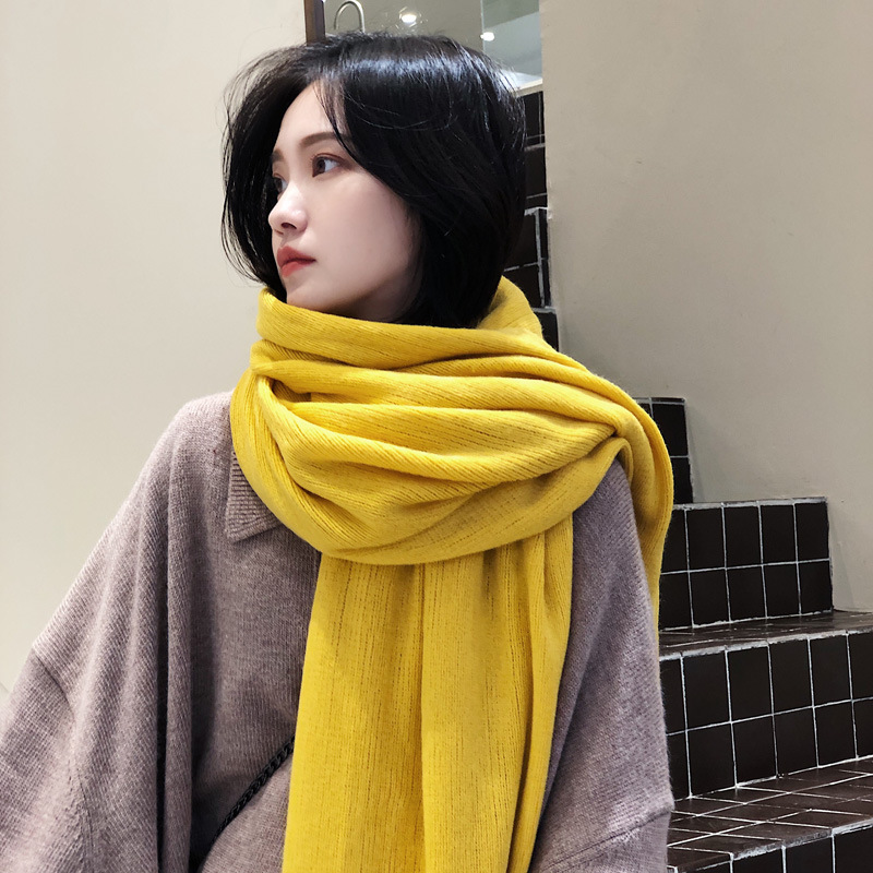 Warm Knitted Wool Scarf for Women, Autumn and Winter Student Shawl, Solid Color Faux Cashmere Scarf, Light Luxury Versatile Scarf