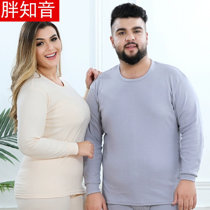 Толстый закадычный друг мужчины и женщины увеличивают плюс толстый очень большой размер 330 кг гребенное хлопковое одинарное нижнее белье с круглым вырезом, осеннее пальто