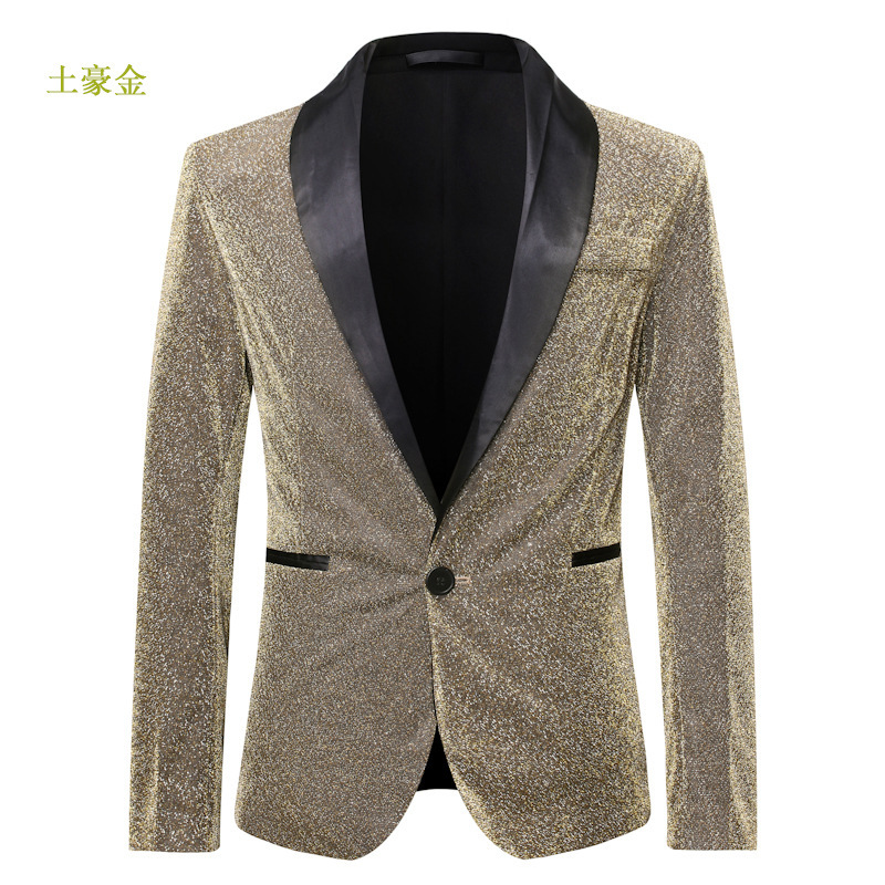 Men's European size autumn suit foreign trade gold silk nightclub bar stage performance party host dress ZT-X46 Men's European size autumn suit foreign trade gold silk nightclub bar stage performance party host dress ZT-X46