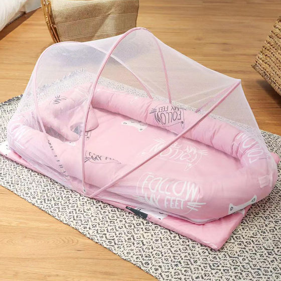 2025 new baby mosquito net four-piece set with cotton pad guardrail children's mosquito net small pillow mosquito net bed cross-border mosquito net