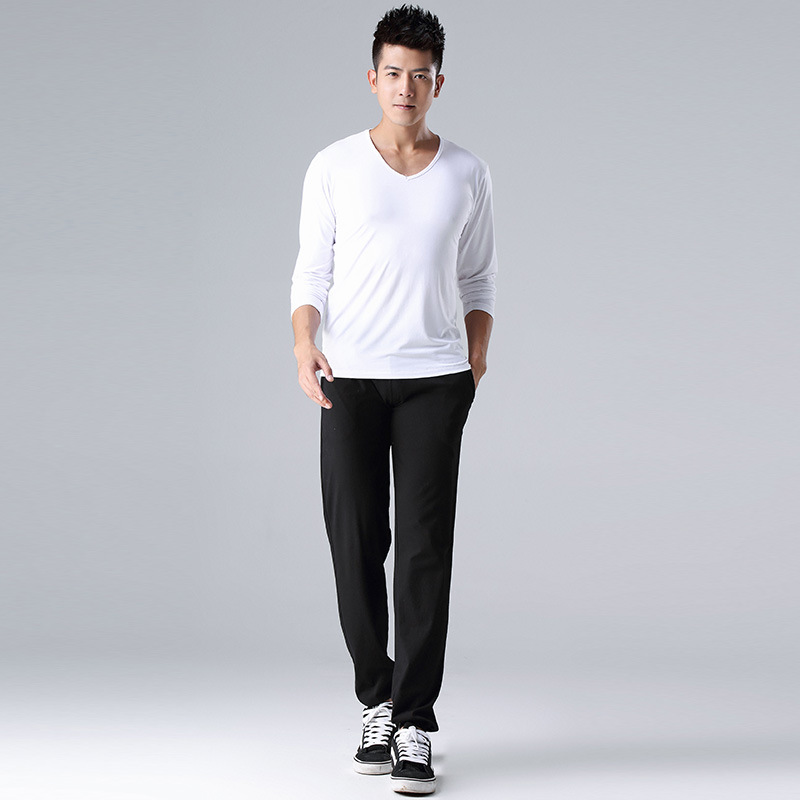 White V-neck long sleeve + turnip pants suit