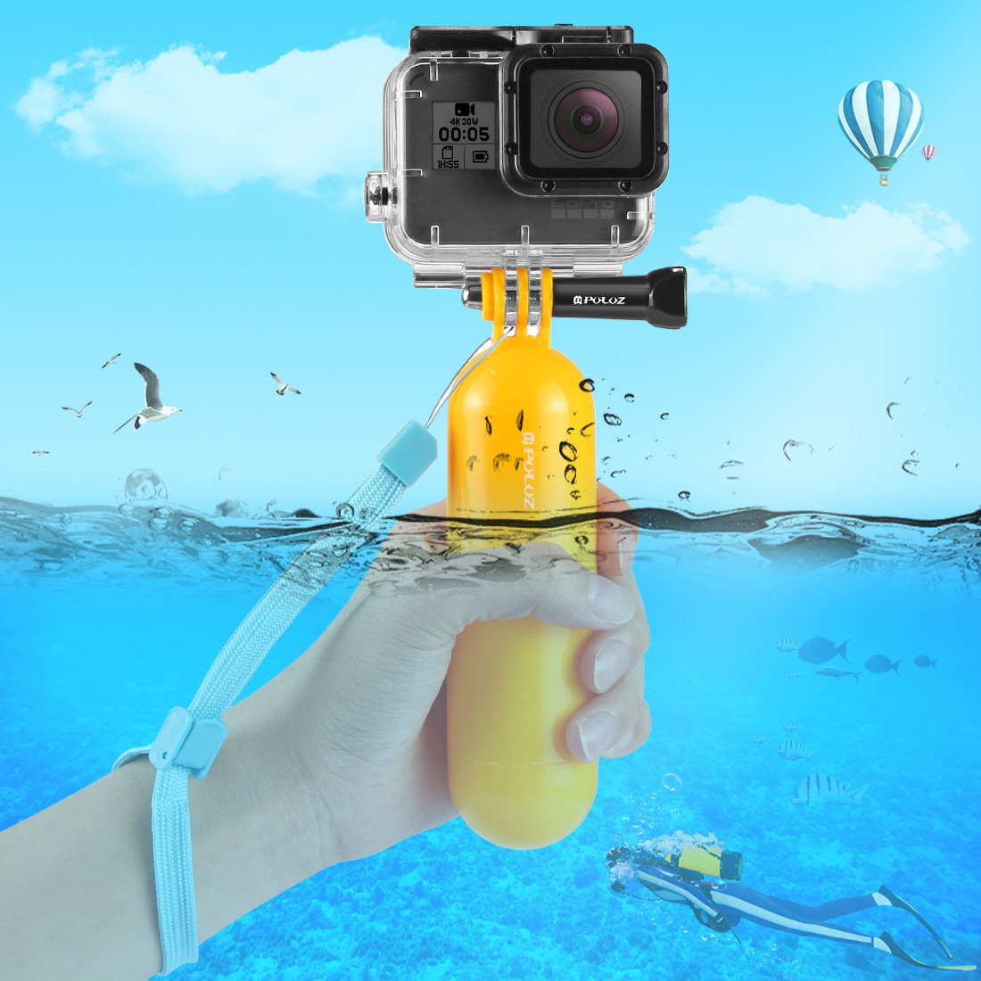 適用gopro12浮力棒運動相機潛水漂浮自拍杆小蟻相機gopro11含挂繩