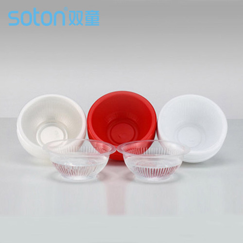 Double thickened red bowl festive wedding banquet picnic tableware porridge bowl round transparent plastic bowl PP plastic disposable small bowl