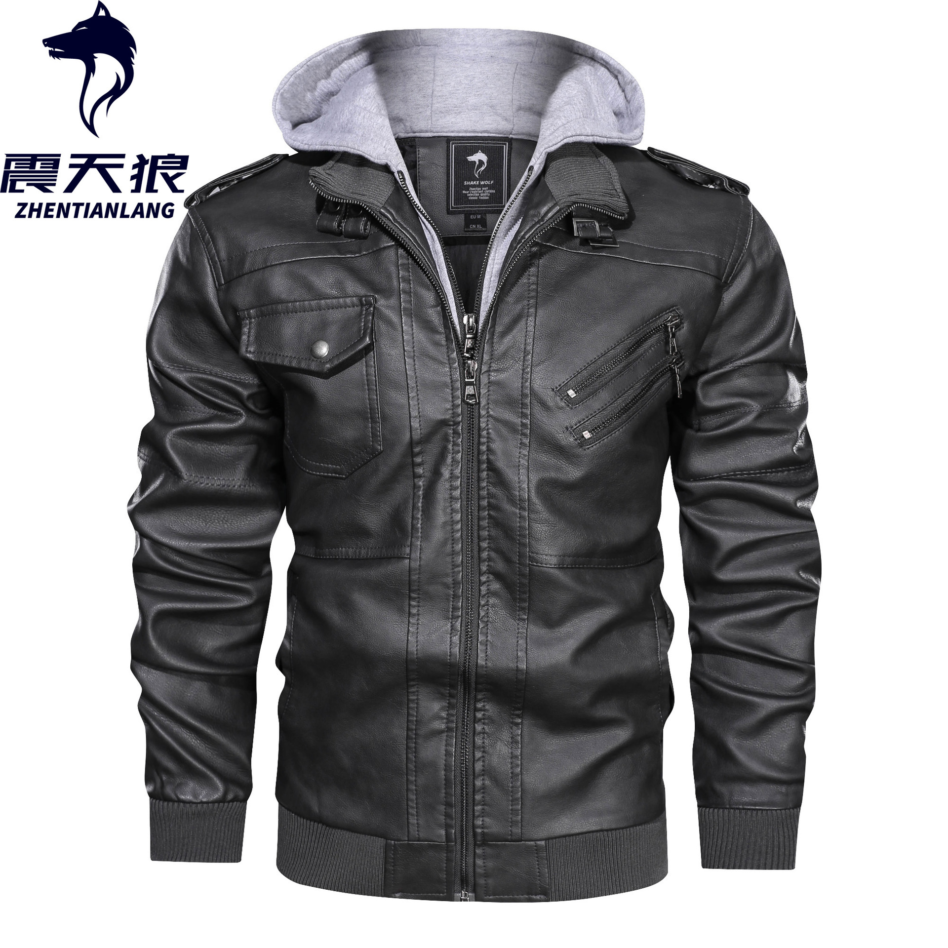 Venta directa de fábrica de suministro transfronterizo Amazon AliExpress chaqueta de los hombres chaqueta abrigo de cuero pu desmontable sombrero europeo y americano