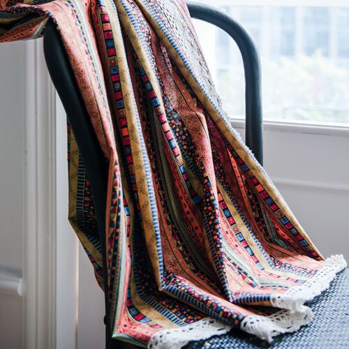 Yimanqiyun curtains finished bohemian striped printed cotton and linen kitchen curtains semi-blackout feng shui curtains