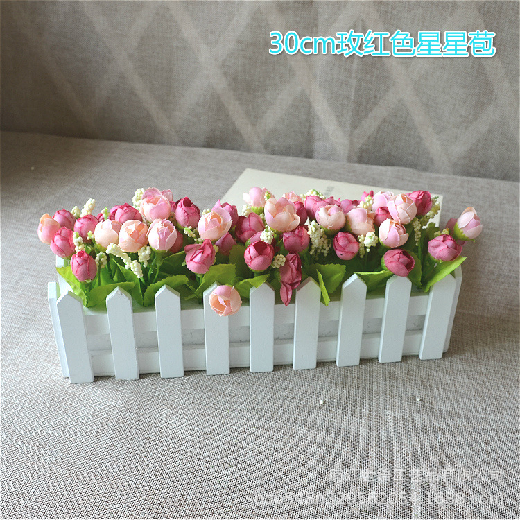 Casa sala de estar flor decorativa planta artificial traje de decoración de flores valla de madera decoración de flores artificiales olla pequeña ventana belleza