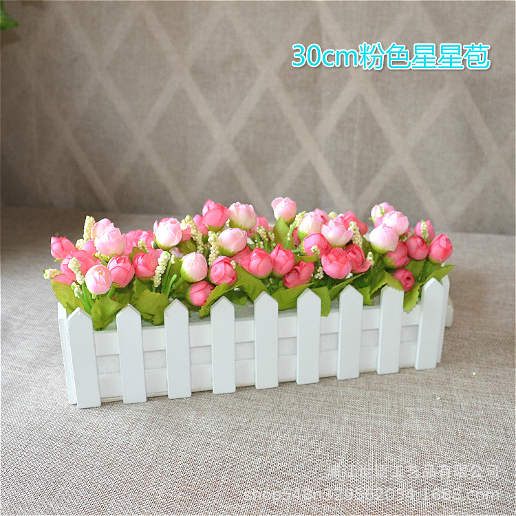 Casa sala de estar flor decorativa planta artificial traje de decoración de flores valla de madera decoración de flores artificiales olla pequeña ventana belleza