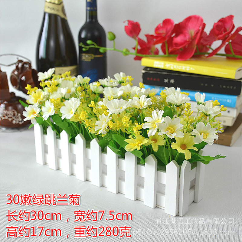 Casa sala de estar flor decorativa planta artificial traje de decoración de flores valla de madera decoración de flores artificiales olla pequeña ventana belleza