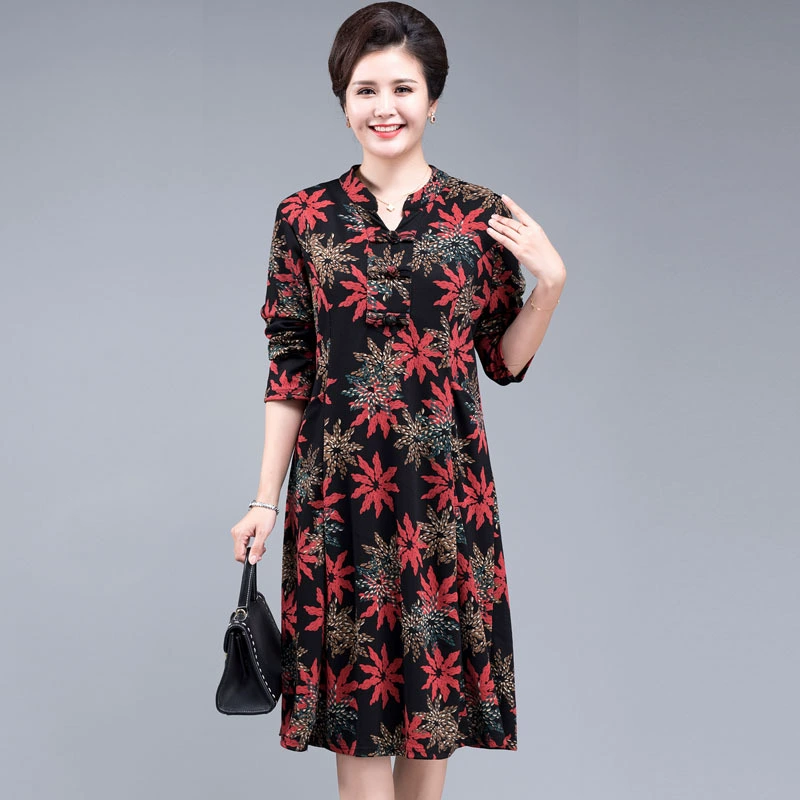 2021 Новое поступление очень толстое платье для мамы, зимнее платье выше колена с длинными рукавами, светский темперамент, Женский Топ среднего и пожилого возраста