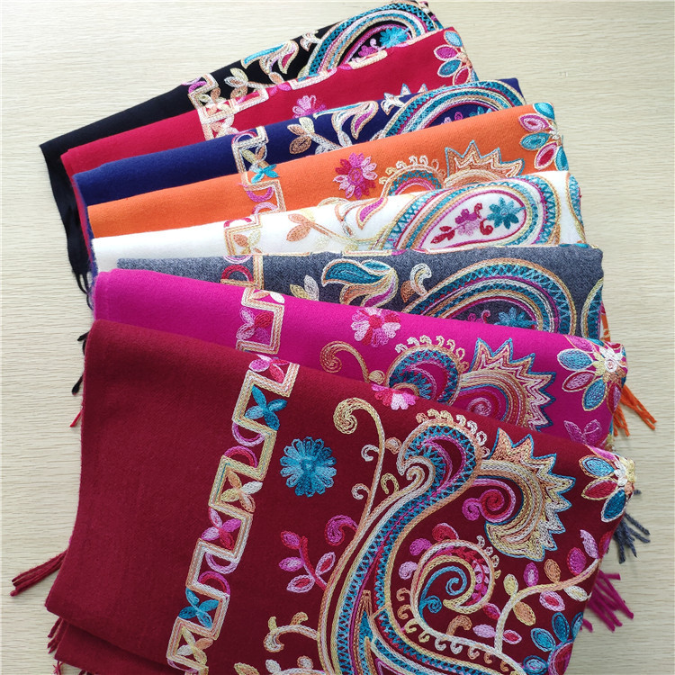 2023 Autumn and Winter Xinjiang Cashmere Embroidered Scarf Women's Ethnic Style Shawl Warm Tassel Cashmere Yunnan Scarf