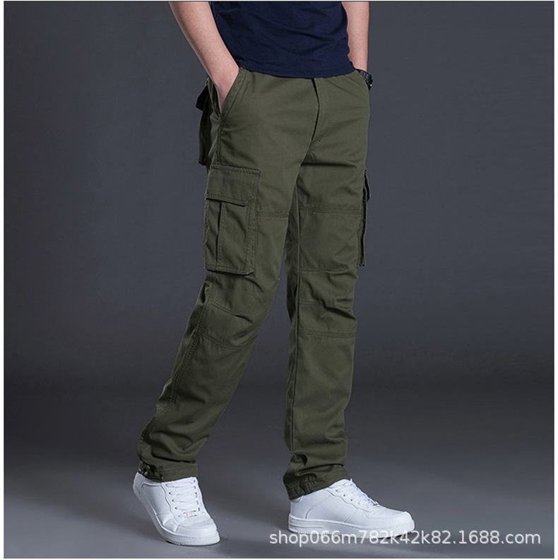 Otoño e Invierno nuevo multi-Bolsillo overoles de los hombres sueltos pantalones casuales rectos de algodón más tamaño cintura elástica pantalones largos resistentes al desgaste