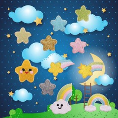 Embroidered patch with self-adhesive star and rainbow design, trendy and cute, for decorating clothing