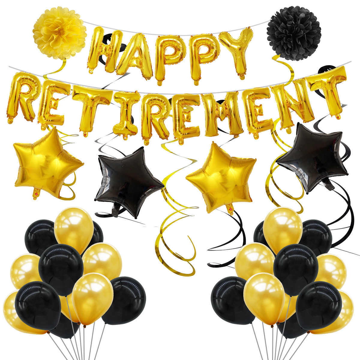 Set de Globos de Aluminio con la Frase 'HAPPYRETIREMENT' de 16 Pulgadas para Celebración de Jubilación, Paquete Dorado para Fiesta de Jubilación