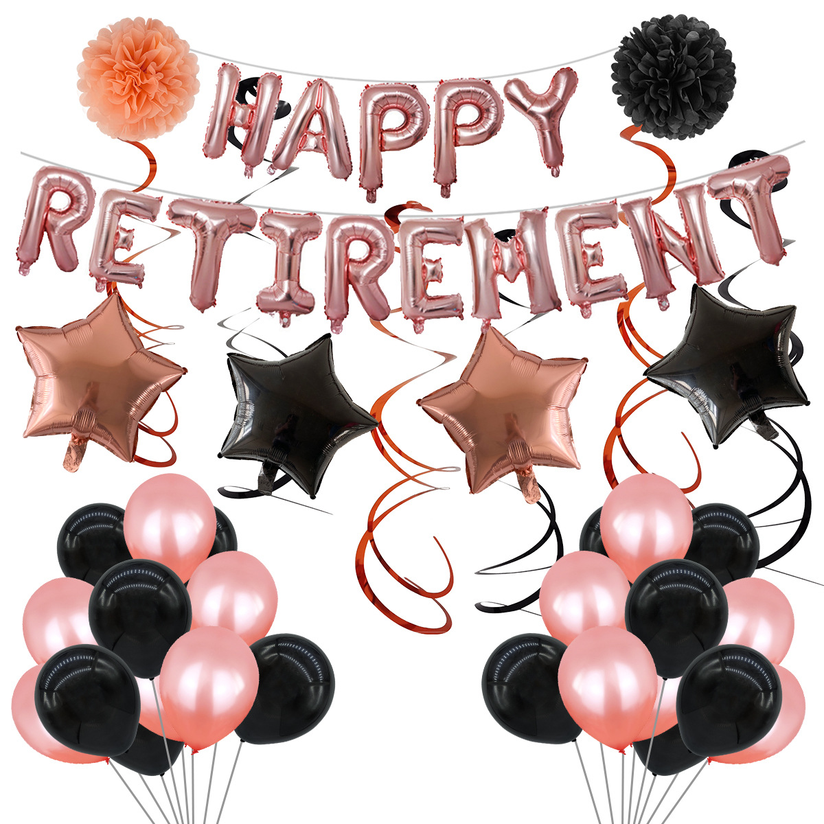 Set de Globos de Aluminio con la Frase 'HAPPYRETIREMENT' de 16 Pulgadas para Celebración de Jubilación, Paquete Dorado para Fiesta de Jubilación