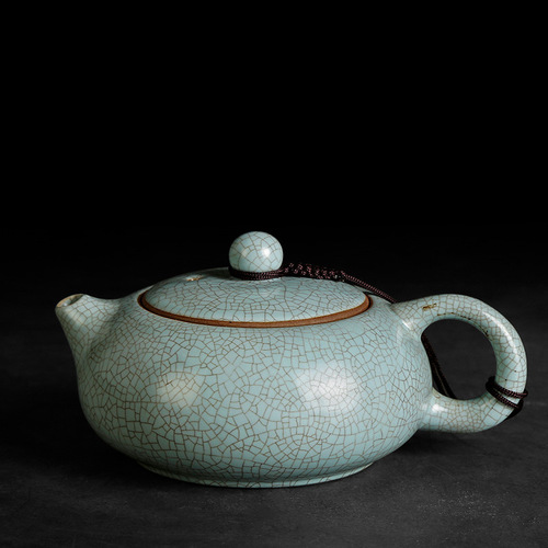 Ru kiln can be opened to raise flat Xishi pot household teapot ceramic single azure Kungfu teapot single pot azure