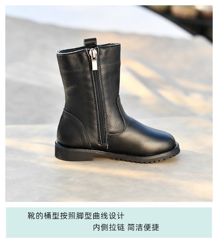 Girls' genuine leather single boots, riding boots, princess boots, high boots, baby autumn cotton boots,  new baby boots